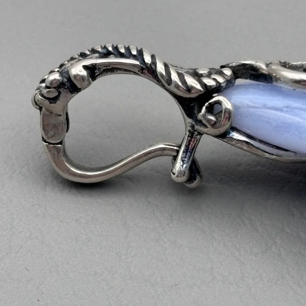 Vintage Carolyn Pollack 925 Blue Lace Agate Blue Kyanite Half Moon Bay Pendant
